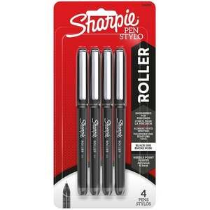Sharpie Pen Stylo Roller Pens, 0.5mm Fine Point, Black Ink, 4 Count Pack. New